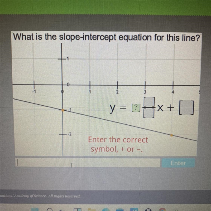 Please help!!! What is the slope intercept equation for this line-example-1