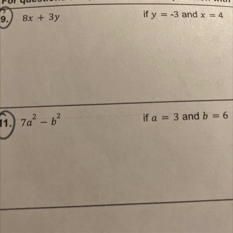 I need help on 9 and 11 (evaluate)-example-1