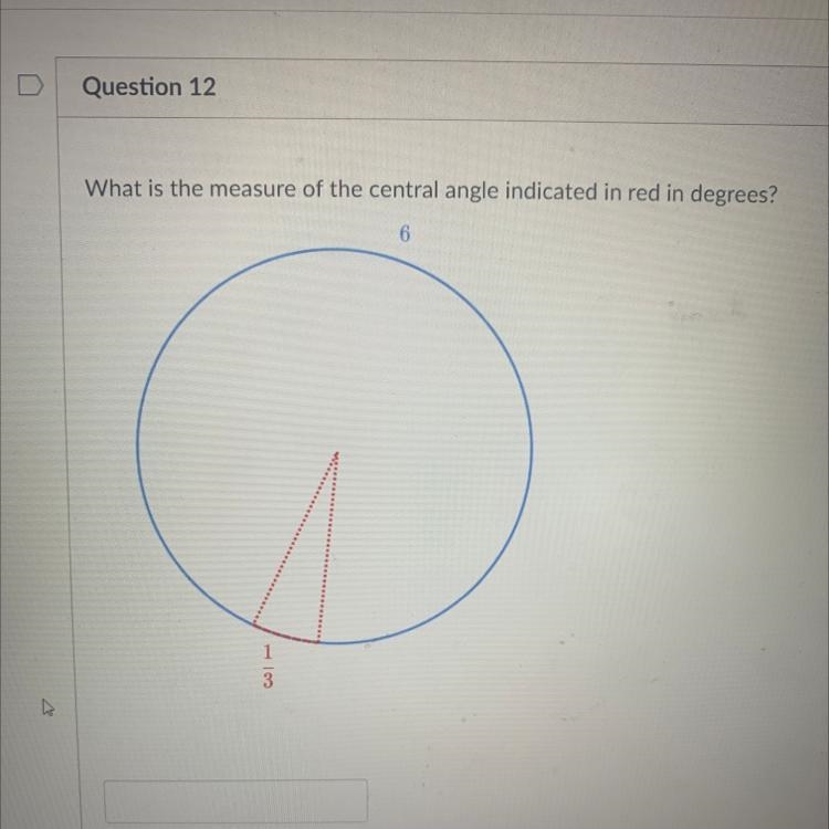 What is the measure of the central angle indicated in red in degrees? 6 1/3-example-1