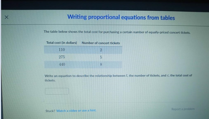 write an equation to describe the relationship between T and the number of tickets-example-1