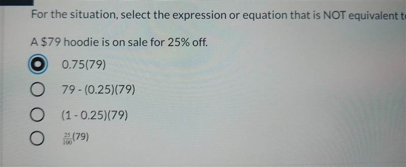 For the situation select expression or equation that is not equivalent to the rest-example-1