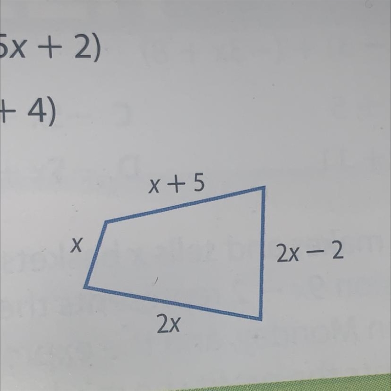 Find the perimeter of the figure if x=4-example-1