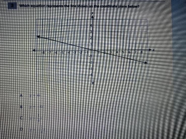 3 Which equation represents the line shown on the coordinate plane below? 1 -8-7 -6 -5 1-3 -2 6 8 A-example-1