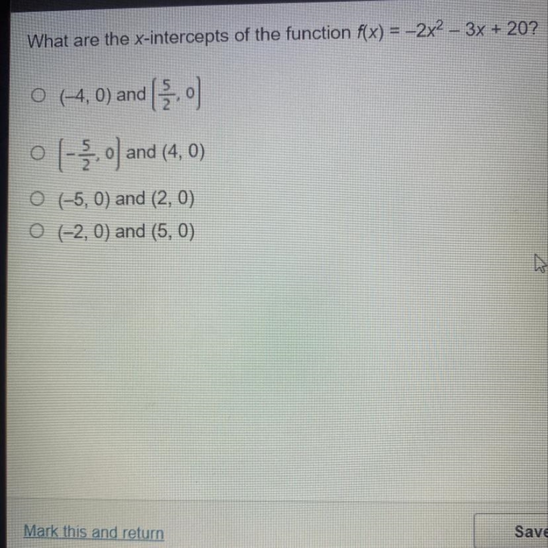 What are the y-intercept of the function f(x)=-2x^2-3x+20?-example-1