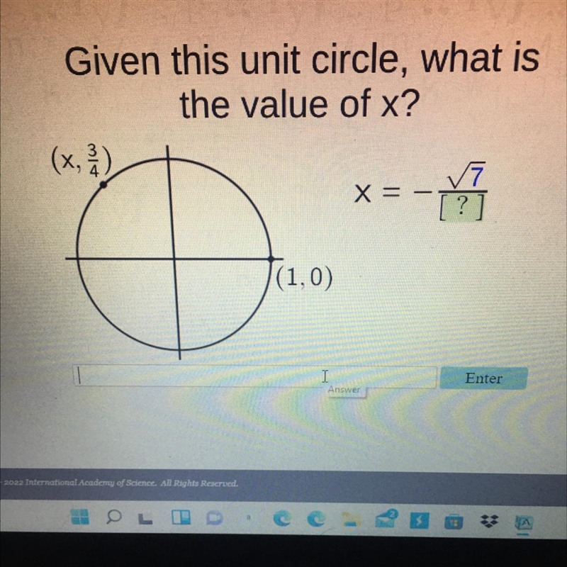 Given the unit circle what is the value of x-example-1