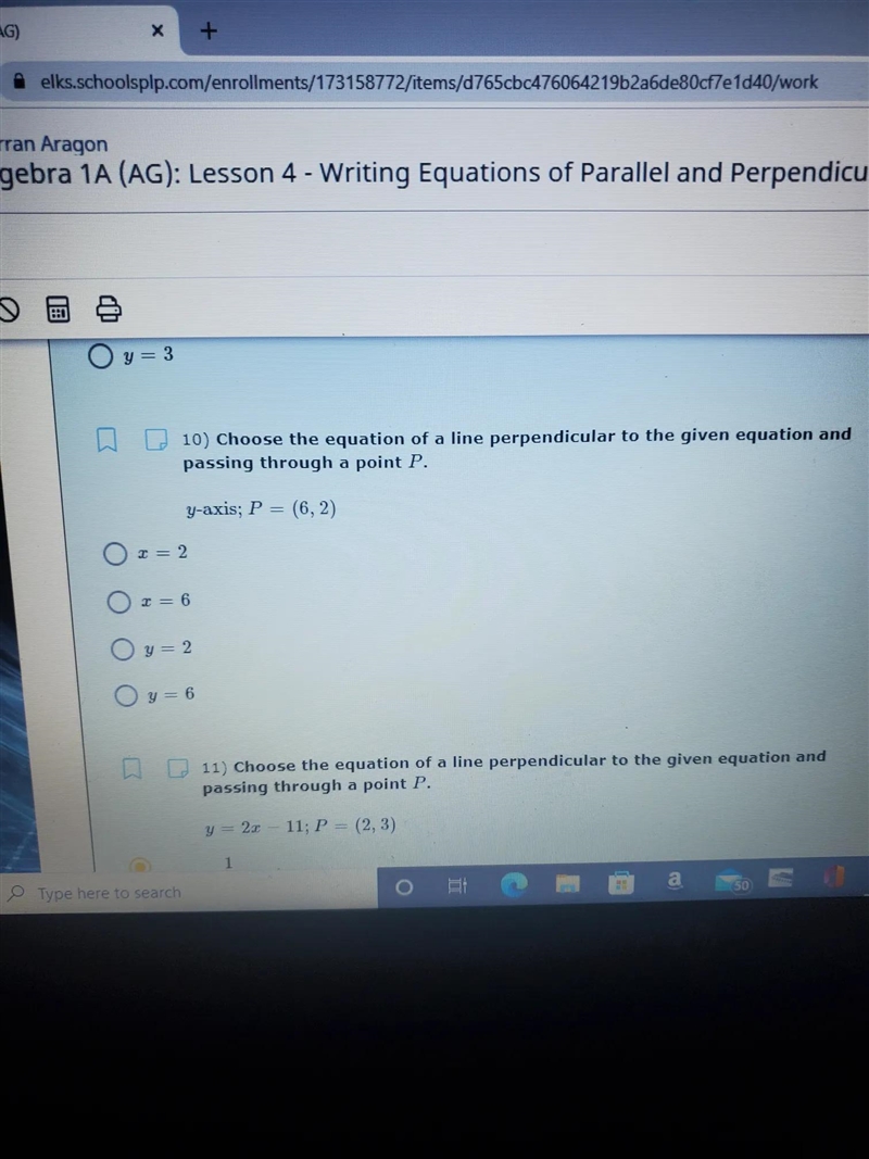 choose equation of a line perpendicular to the given equation and passing through-example-1