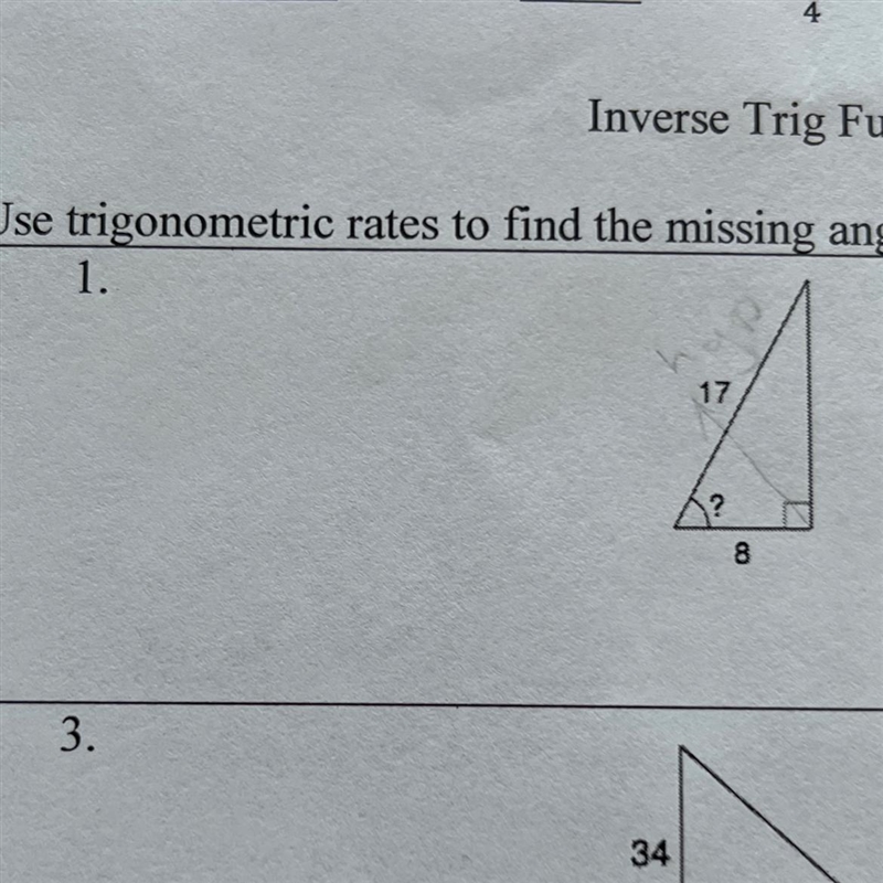 Use trigonometric rates to find the missing angle.-example-1