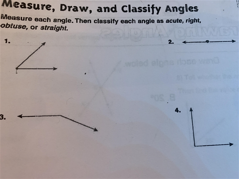 Measure each angle. Then classify each angle as acute, right, obtuse, or straight-example-1