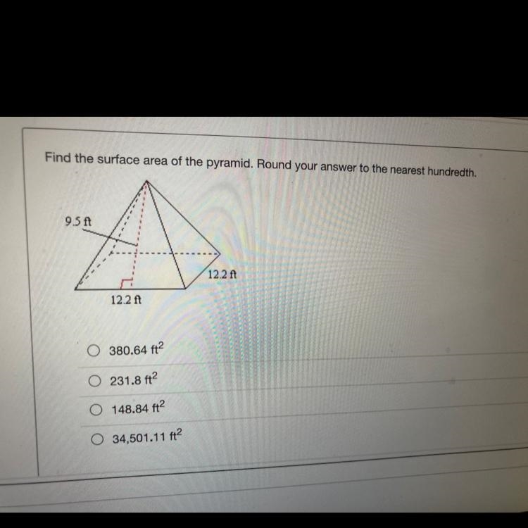 Find the surface area of the pyramid. Round your answer to the nearest hundredth.-example-1