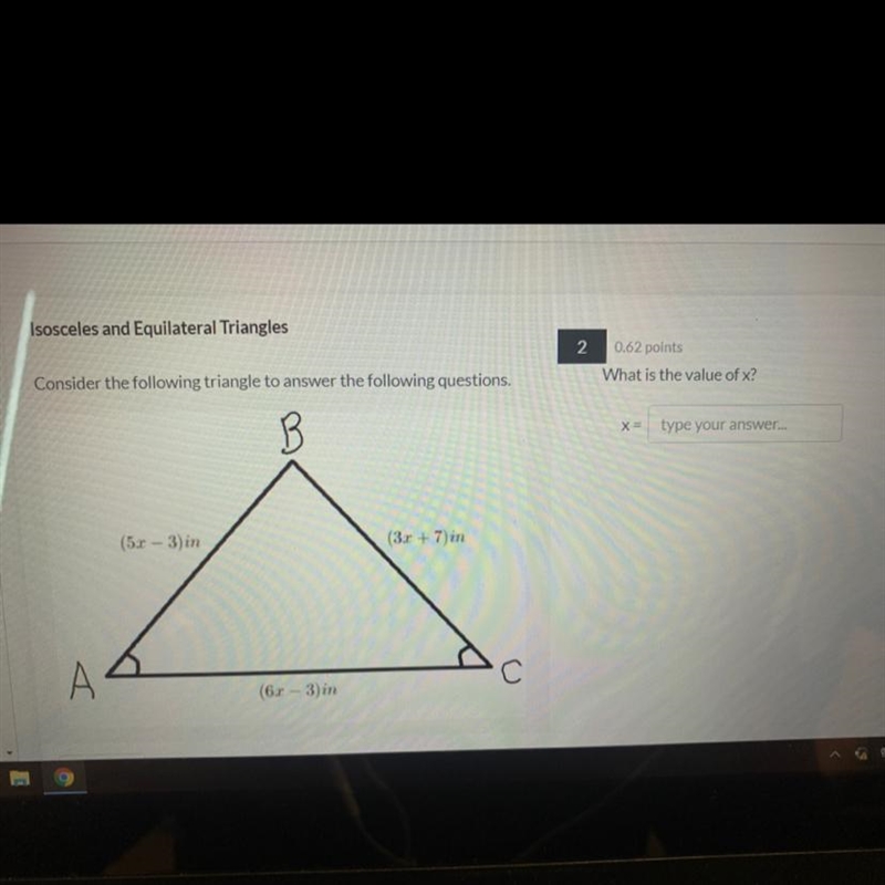 Consider the following triangle to answer the following questions what is the value-example-1