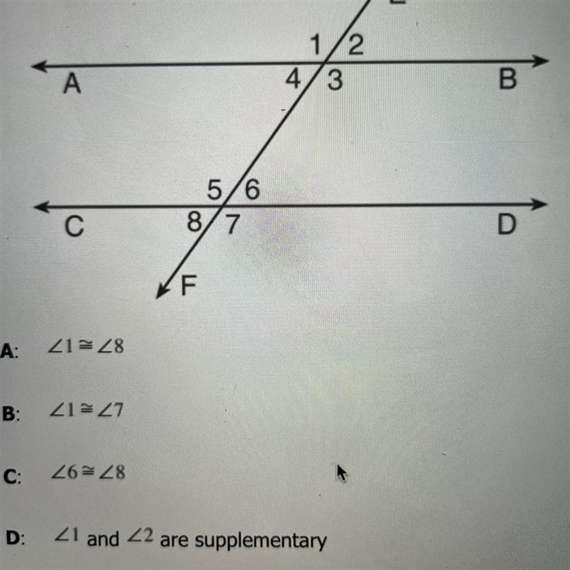 Which statement could be used to prove AB || CE?-example-1