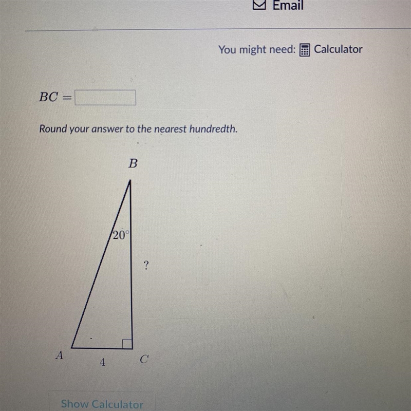 Solve for a side in right triangles. Make sure to round your answer to the nearest-example-1