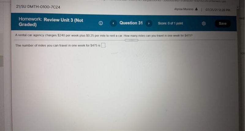 The number of miles you can travel in one week for $475 is ??-example-1