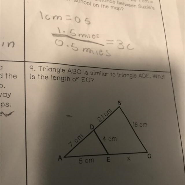 Triangle ABC is similar to try to go to a DE what is the length of Ec-example-1