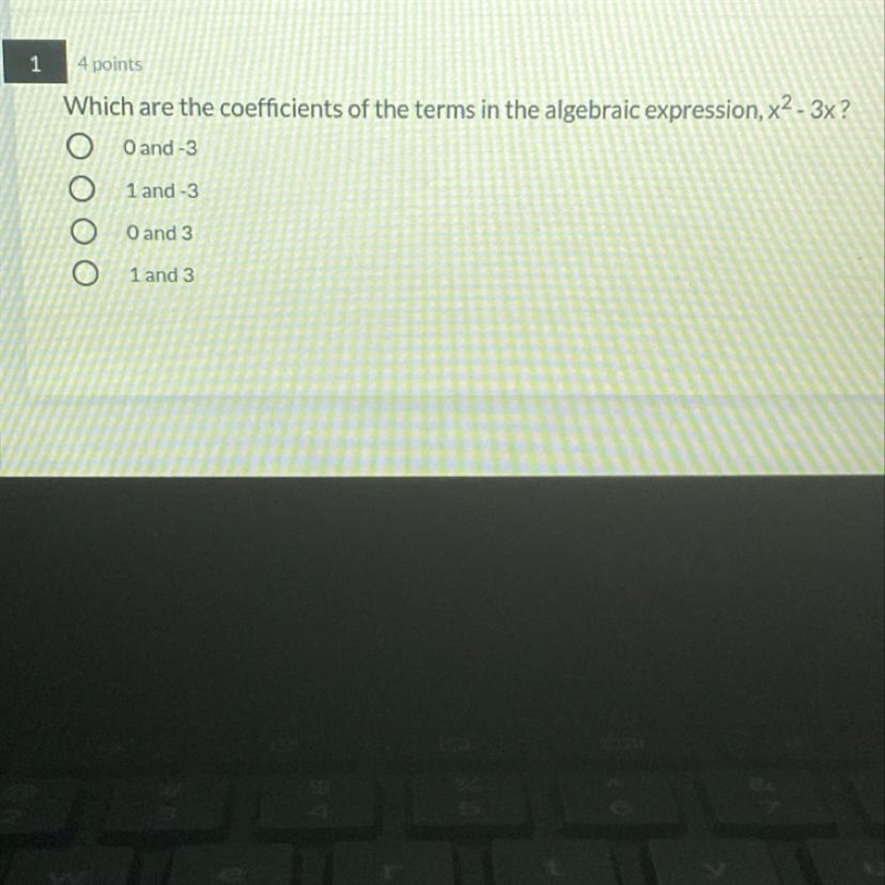 14 pointsWhich are the coefficients of the terms in the algebraic expression, x2 - 3x-example-1