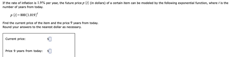 If the rate of inflation is 1.9% per year, the future price pt (in dollars) of a certain-example-1