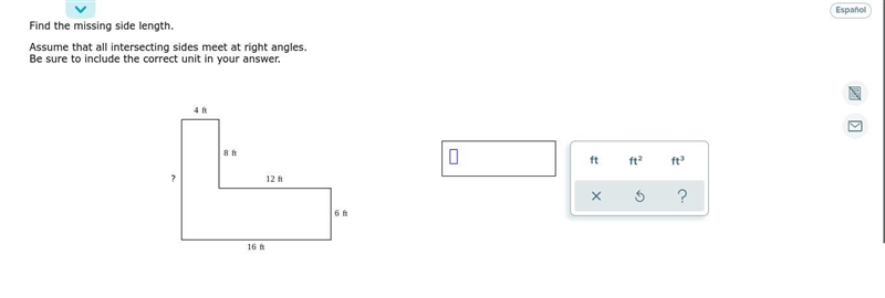 Find the missing side length. Assume that all intersecting sides meet at right angles-example-1