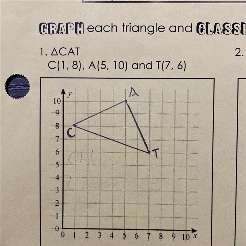 GRAPH each triangle and CLASSIFY the triangle according to its sides and angles.-example-1