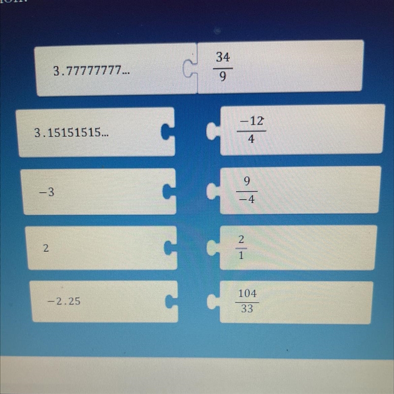 Match each of the following rational numbers with its corresponding fraction representation-example-1