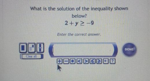 What is the solution of the inequality shown below? 2 +y > -9 Enter the correct-example-1