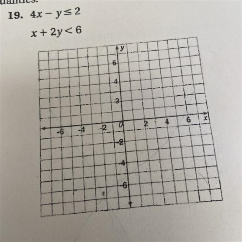 Graph the solution set of each system of inequalities.19. 4x-y52x + 2y <6-example-1