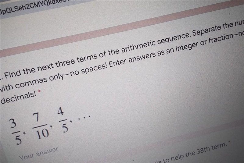 Find the next three terms of the arithmetic sequence. 3/5, 7/10, 4/5,...-example-1