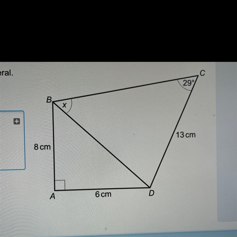 ABCD is a quadrilateral. Work out angle x.-example-1