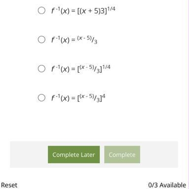 If f(x) = 3x^4 + 5, find the inverse of f.-example-1