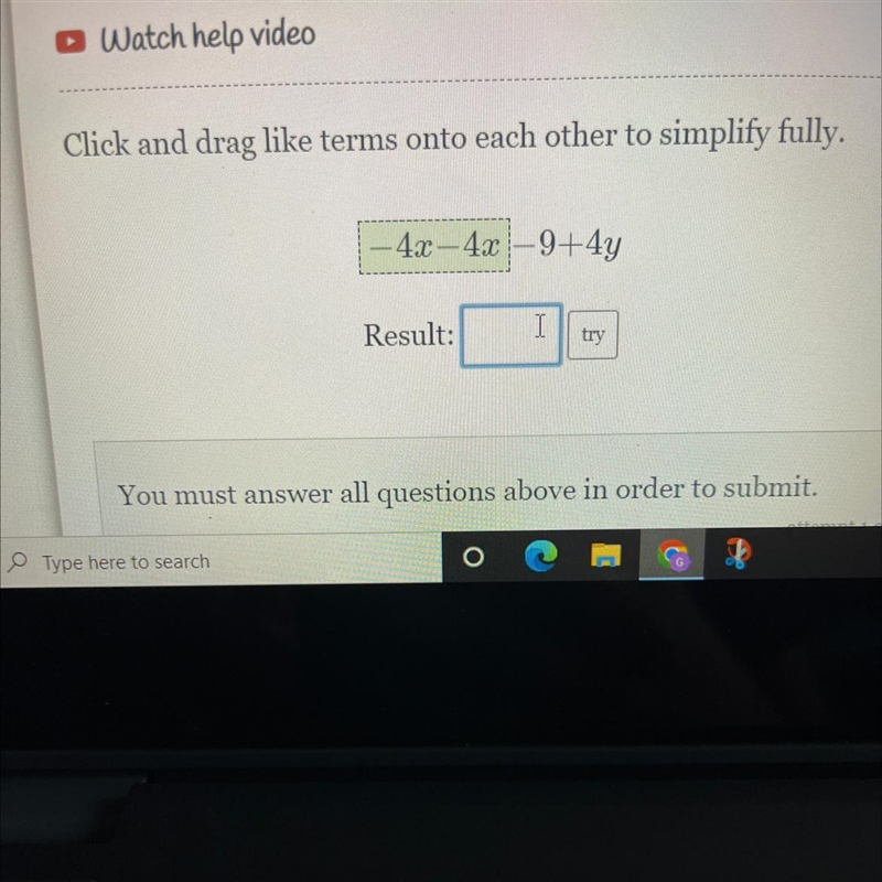 What do the terms -4x and -4x combine to?-example-1