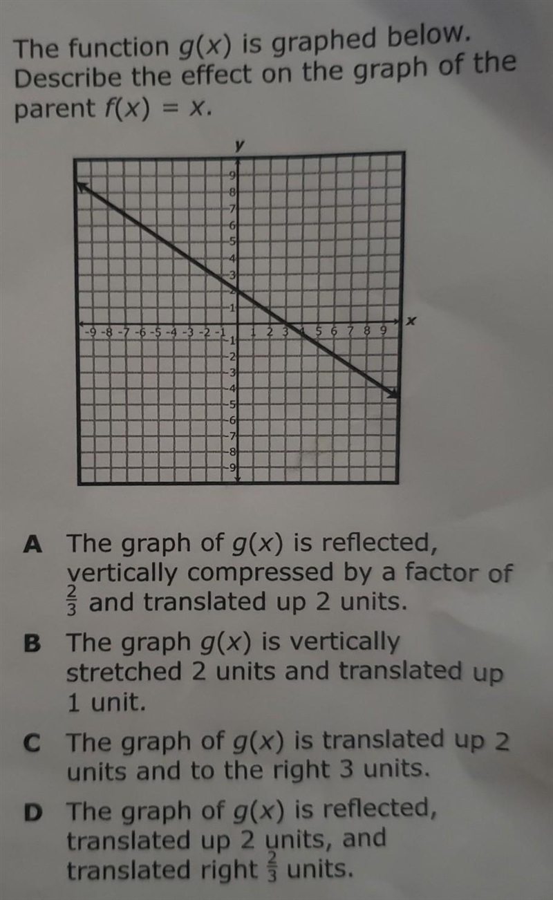 Describe the effect on the graph of the parent f(x)=x-example-1