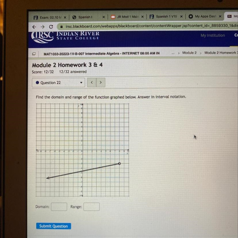 Find the domain and range of the function graphed below. Answer in interval notation-example-1