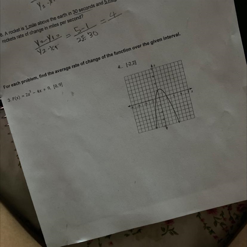 For each problem, find the average rate of change of the function over the given interval-example-1