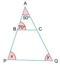 In the figure, triangle ABC is similar to triangle APQ. Therefore, the value of x-example-1