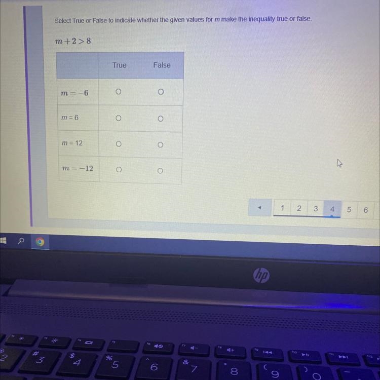 Select True or False to indicate whether the given values for m make the inequality-example-1