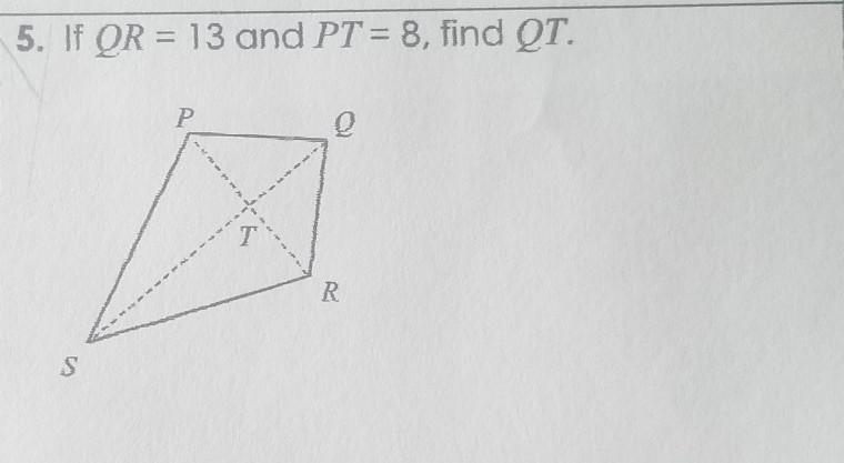 If QR = 13 and PT = 8, find QT.-example-1