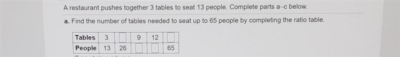 A restaurant pushes together 3 tables to seat 13 people. Complete parts a-c below-example-1