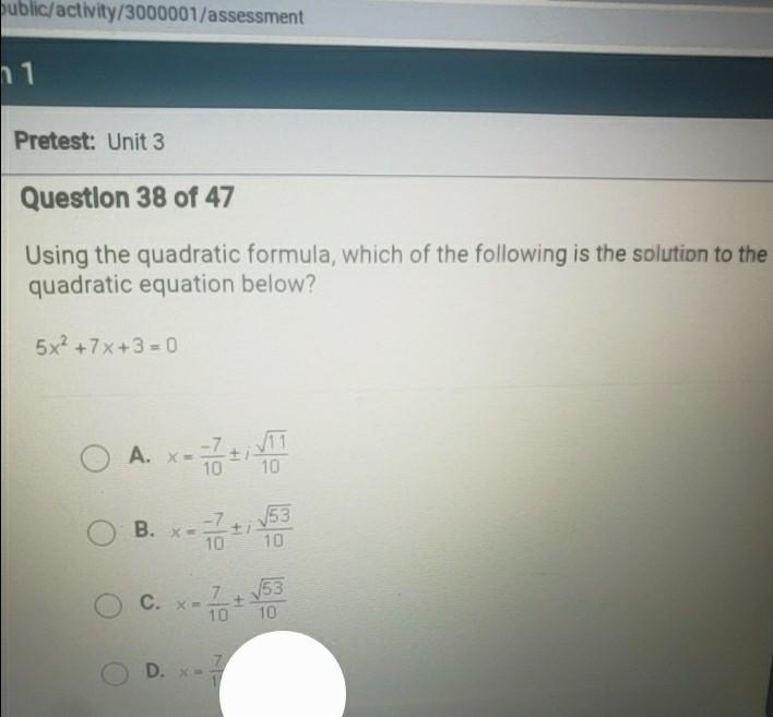 Using the quadratic formula, which of the following is the solution to the quadratic-example-1