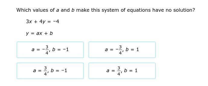 What values of a and b make this system of equations have no solution ?-example-1