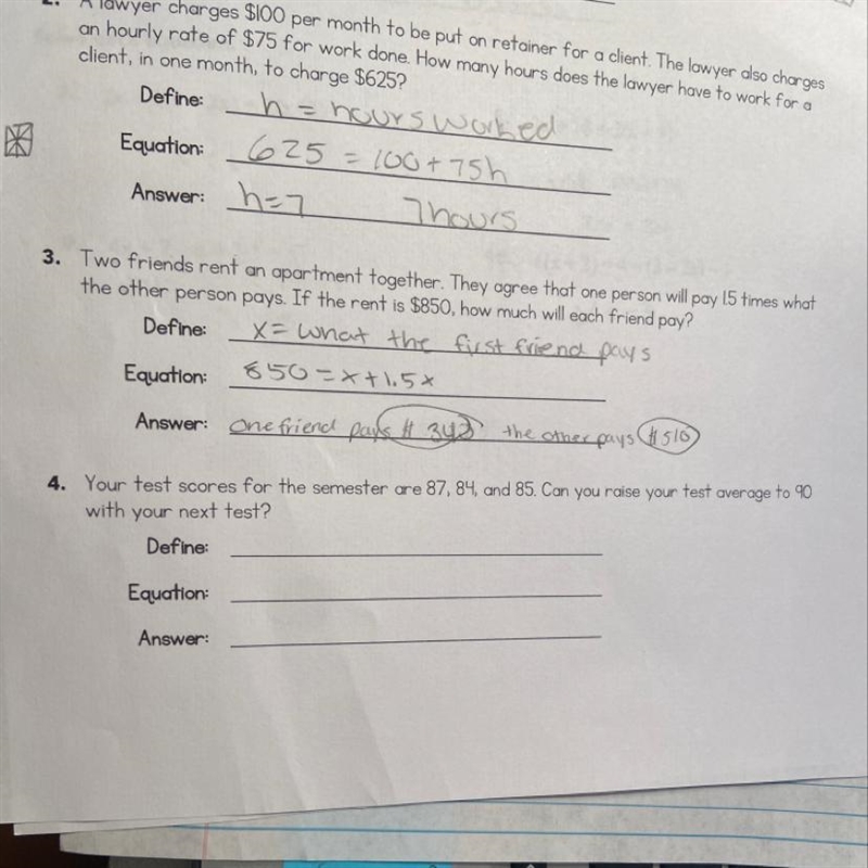 4. Your test scores for the semester are 87, 84, and 85. Can you raise your test average-example-1