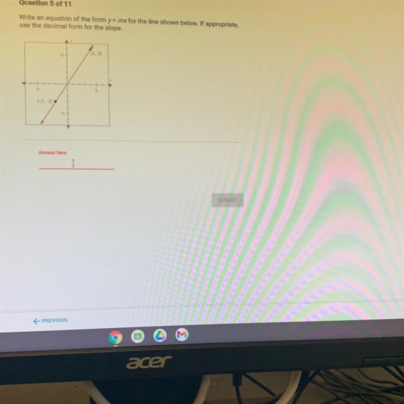 Question 5 of 11Write an equation of the form y = mx for the line shown below. If-example-1