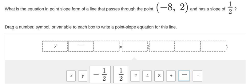 What is the equation in point slope form of a line that passes through the point (−8, 2) and-example-1