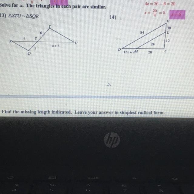 Solve for x. The triangles in each pair are similar please questions number 13-example-1