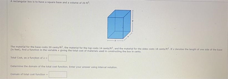 Photo attached. Total cost as function of x = Domain of total cost function =-example-1