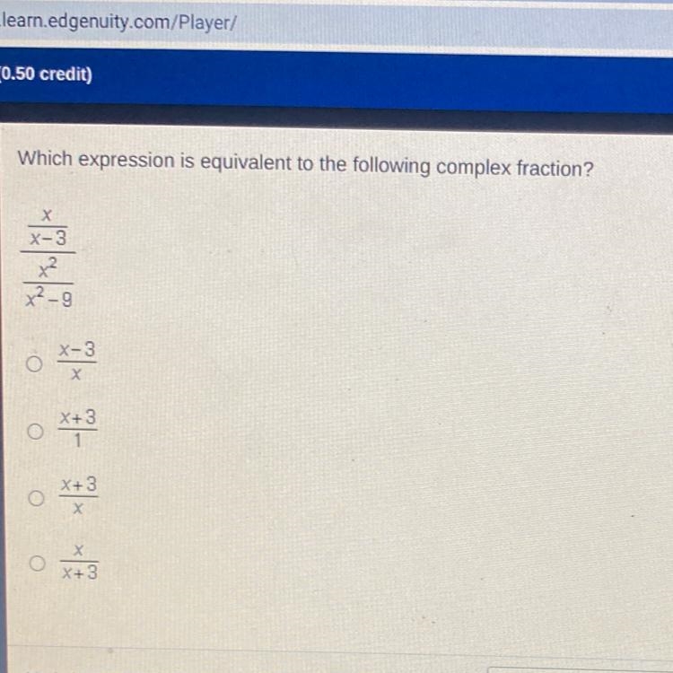 Which expression is equivalent to the following complex fraction?ХX-3x2-9X-3X+ 31X-example-1