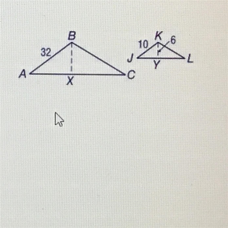 ABC~JKL with altitudes BX & KY. Find BXa. 19.2b. 21c. 24.6d. 28-example-1