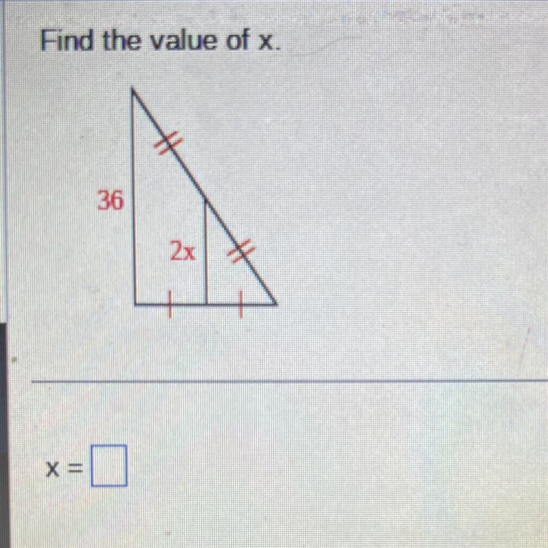 Find the value of x. 36 2x-example-1