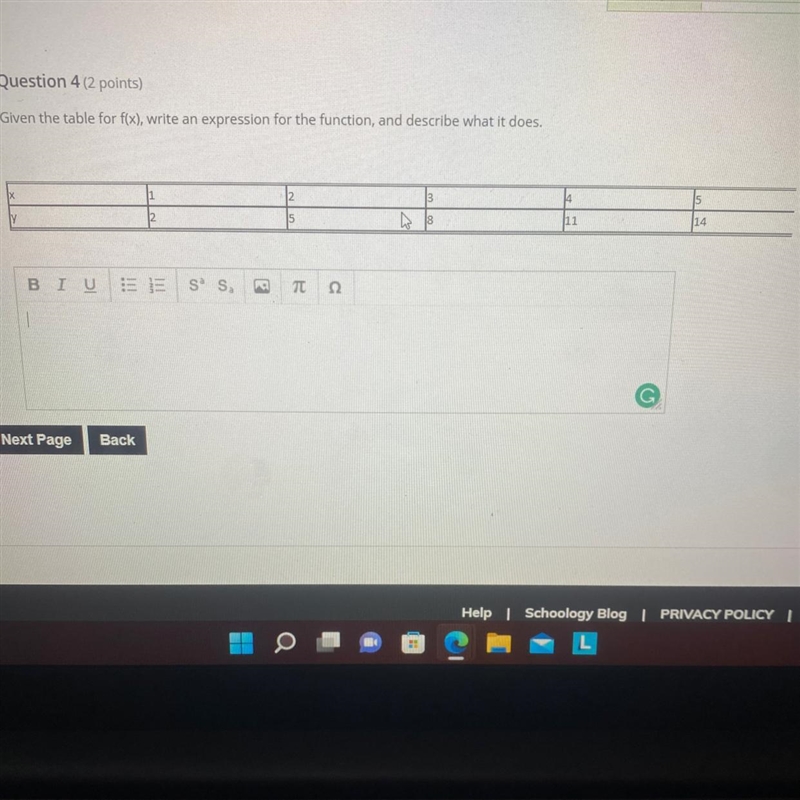 Given the table for F (x), write an expression for the function, and describe what-example-1