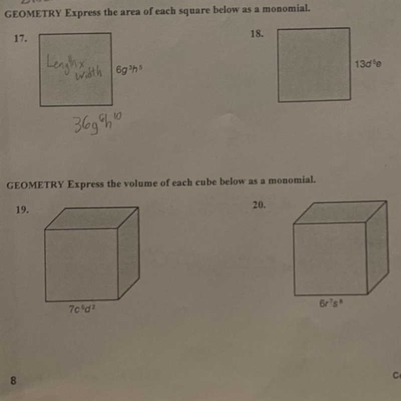 GEOMETRY: Express the volume of each cube below as a monomialNeeded fast!-example-1