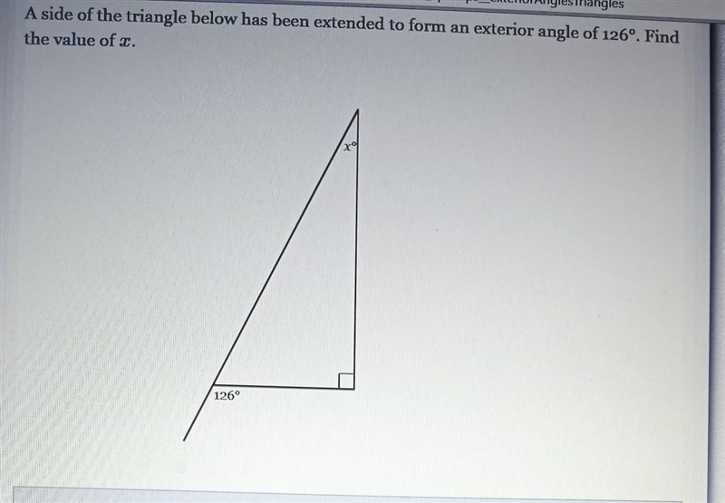 A side of the triangle below has been extended to form an exterior angle of 126° Find-example-1