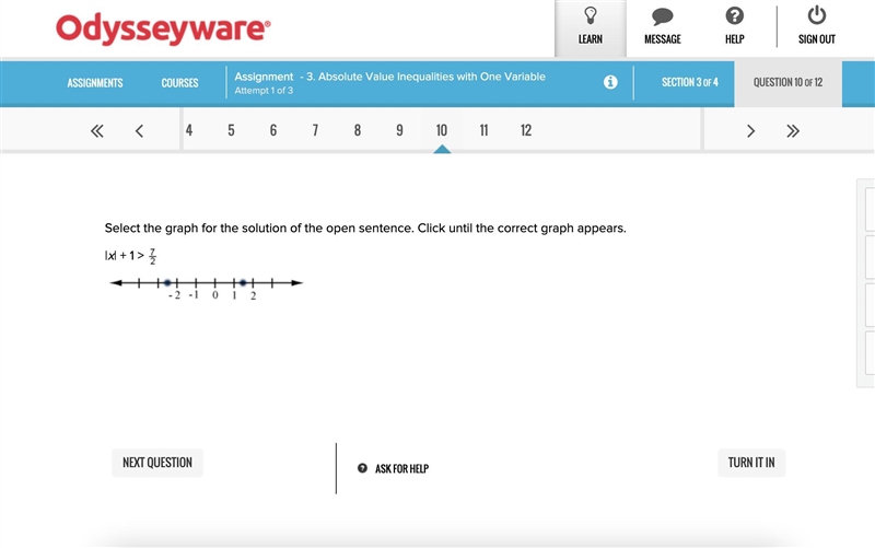 Select the graph for the solution of the open sentence. Click until the correct graph-example-1